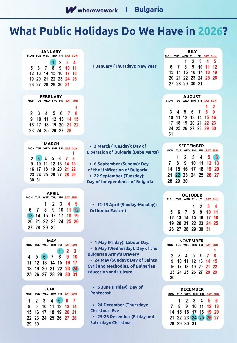 Public holidays in Bulgaria 2026